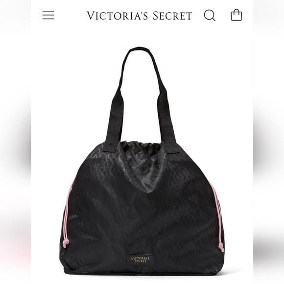 Victoria's Secret Overnight Travel Packable Tote Bag Purse Black Pink Lightweigh - Picture 1 of 7